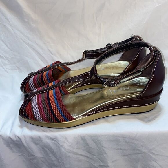 ZAMAGNI Multicolored Woven Nylon Peeptoe Wedge Sandal-37 - Picture 3 of 6